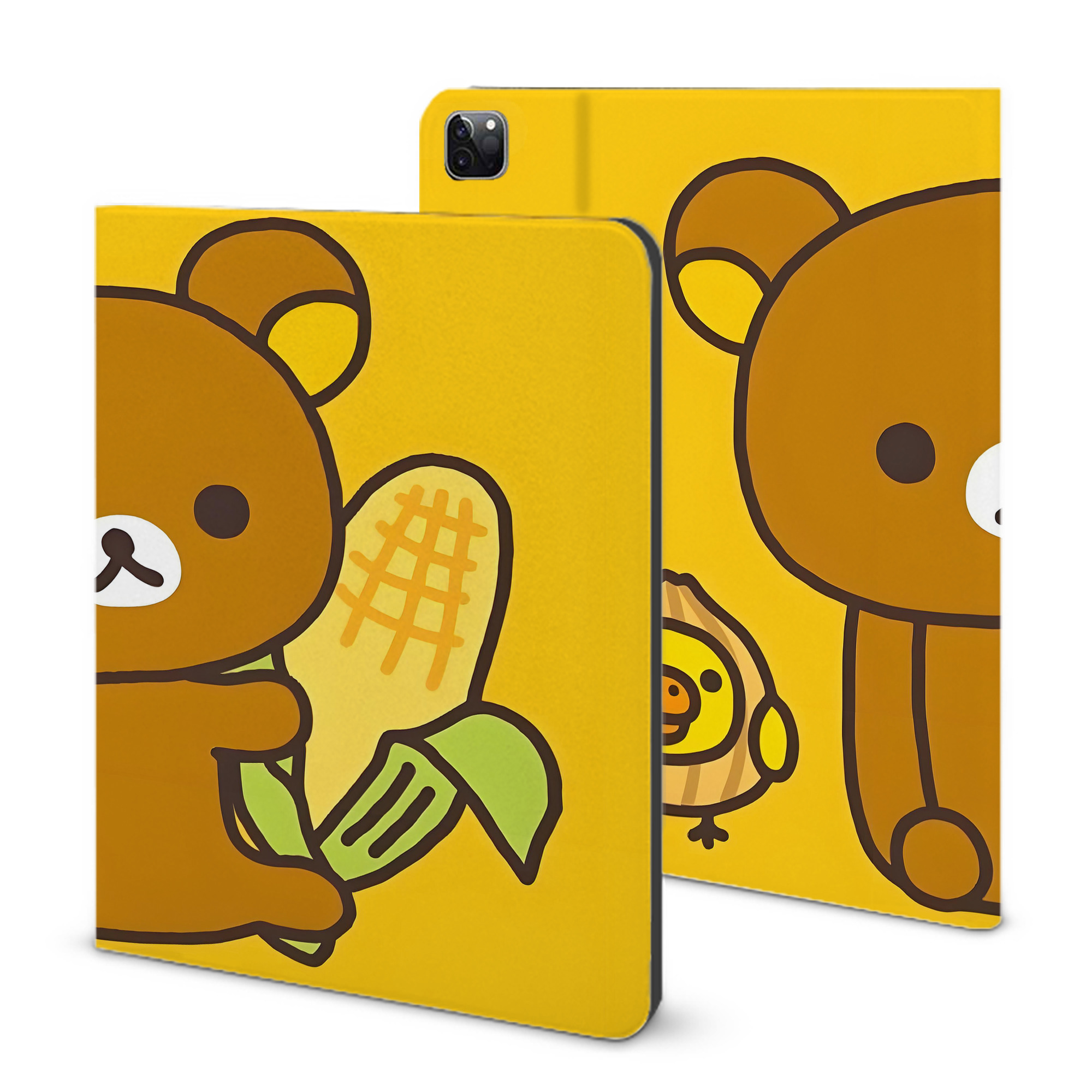 （画像用） リラックマ リラックマ キイロイトリ Rilakkuma Korilakkuma Kiiroitori IPad ケース ブック型 PUレザー TPU 耐衝撃 軽量 薄型 ペン収納なし 全面保護 IPad 各モデル対応